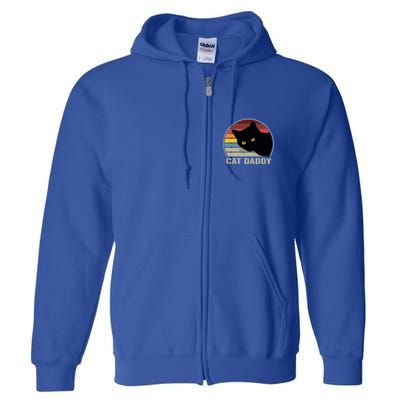 Cat Daddy Vintage Cat 80s Retro Style For Cat Dad Full Zip Hoodie