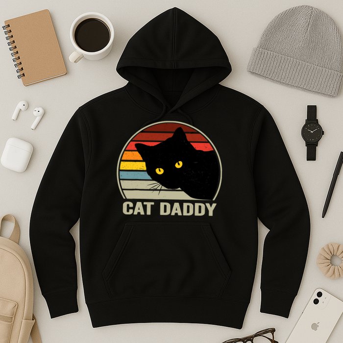 Cat Daddy Vintage Cat 80s Retro Style For Cat Dad Hoodie