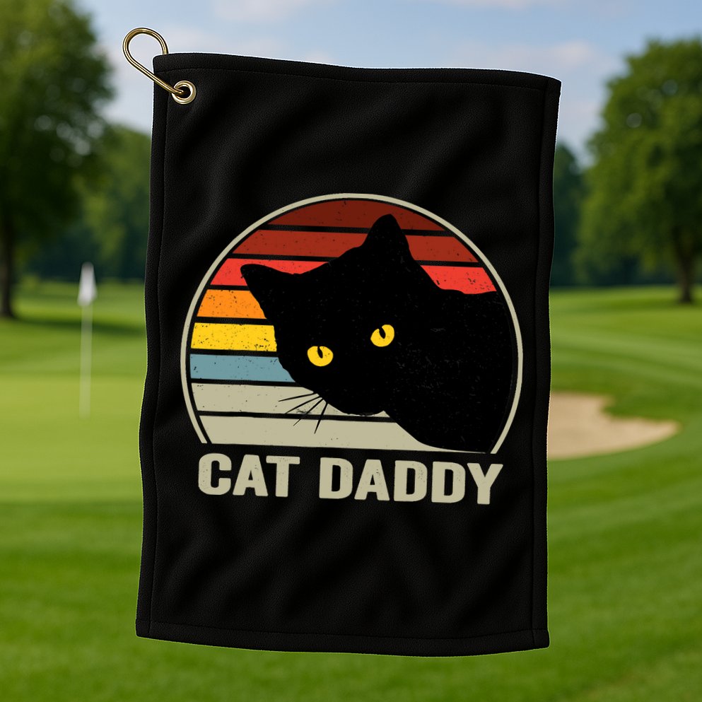 Cat Daddy Vintage Cat 80s Retro Style For Cat Dad Golf Towel