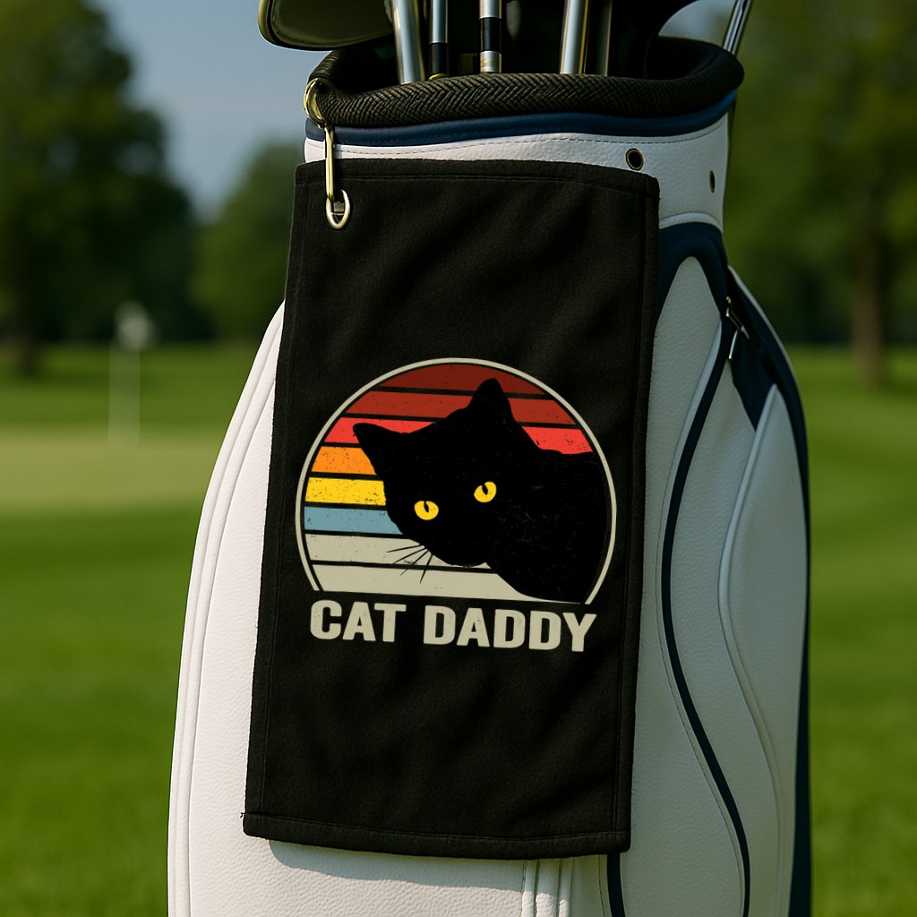 Cat Daddy Vintage Cat 80s Retro Style For Cat Dad Golf Towel