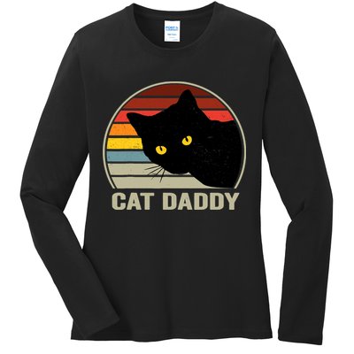 Cat Daddy Vintage Cat 80s Retro Style For Cat Dad Ladies Long Sleeve Shirt