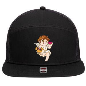 Cupid Donuts Valentine's Day Funny Doughnut Lover Fan Gift 7 Panel Mesh Trucker Snapback Hat