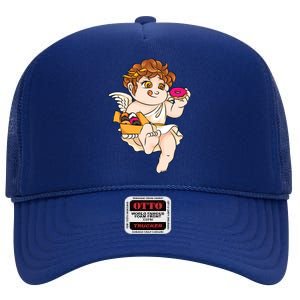 Cupid Donuts Valentine's Day Funny Doughnut Lover Fan Gift High Crown Mesh Back Trucker Hat