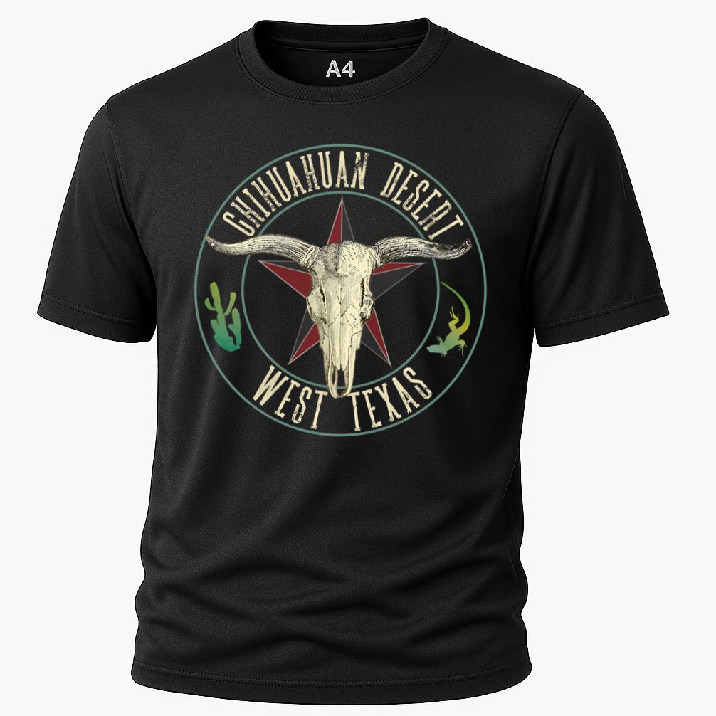 Chihuahuan Desert West Texas Cow Skull Lizard Cactus Star Gift Cooling Performance Crew T-Shirt