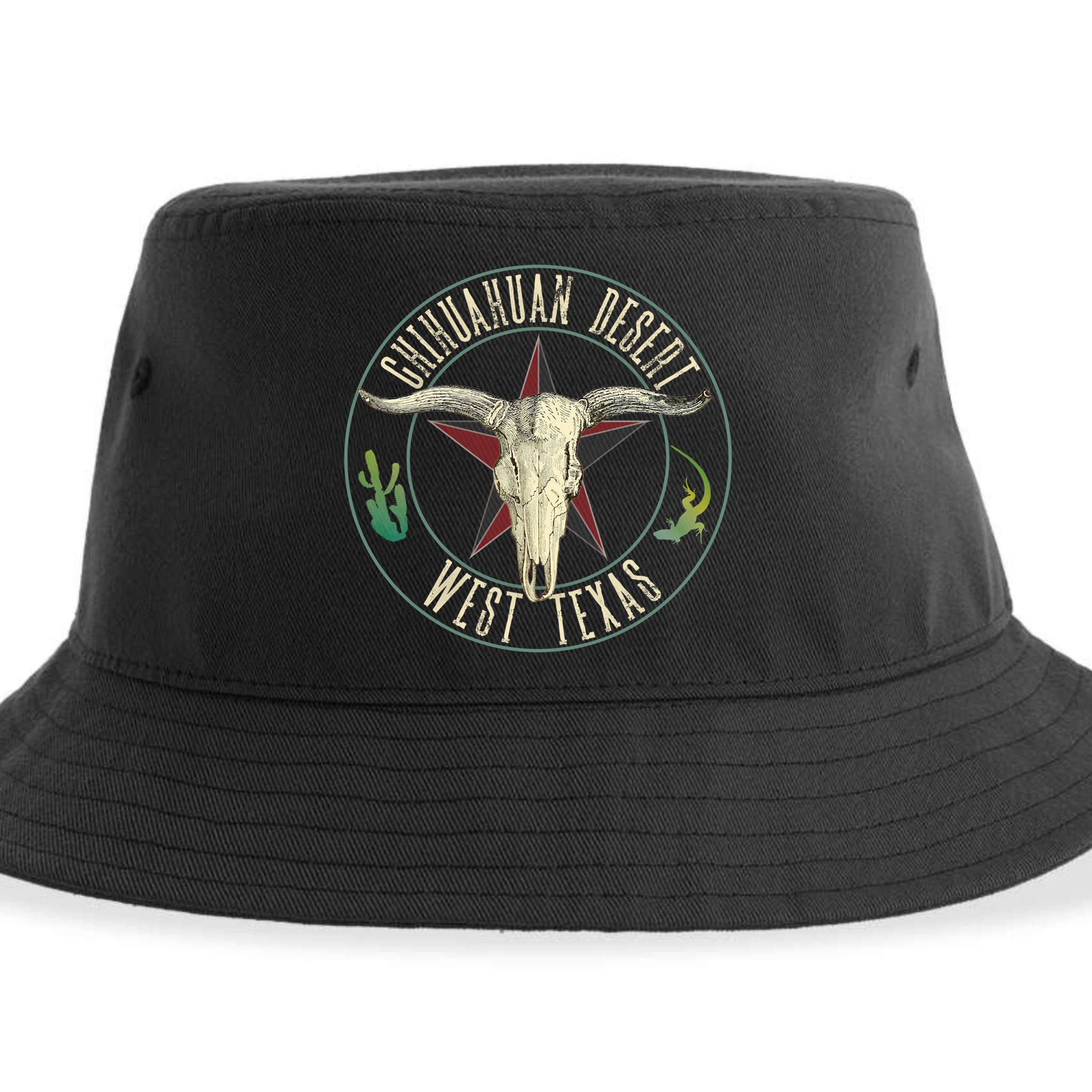 Chihuahuan Desert West Texas Cow Skull Lizard Cactus Star Gift Sustainable Bucket Hat