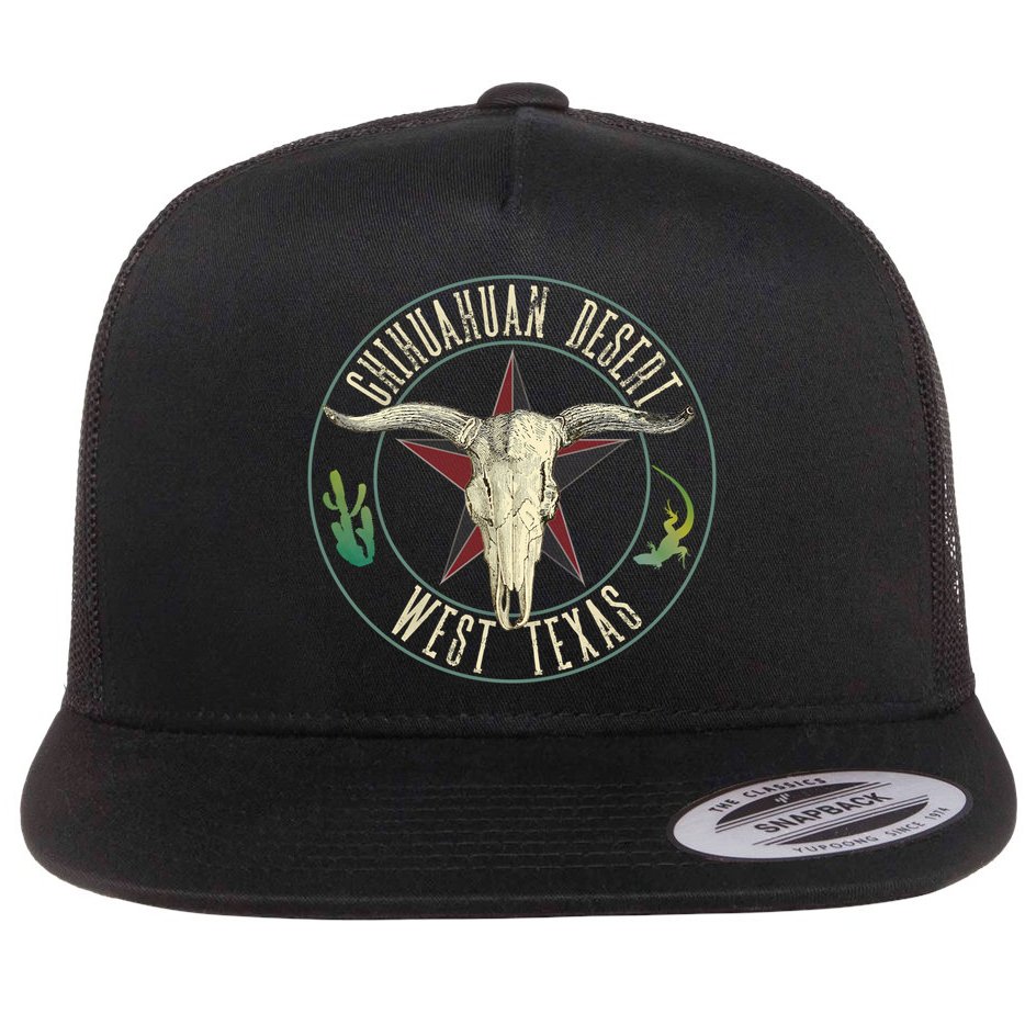 Chihuahuan Desert West Texas Cow Skull Lizard Cactus Star Gift Flat Bill Trucker Hat