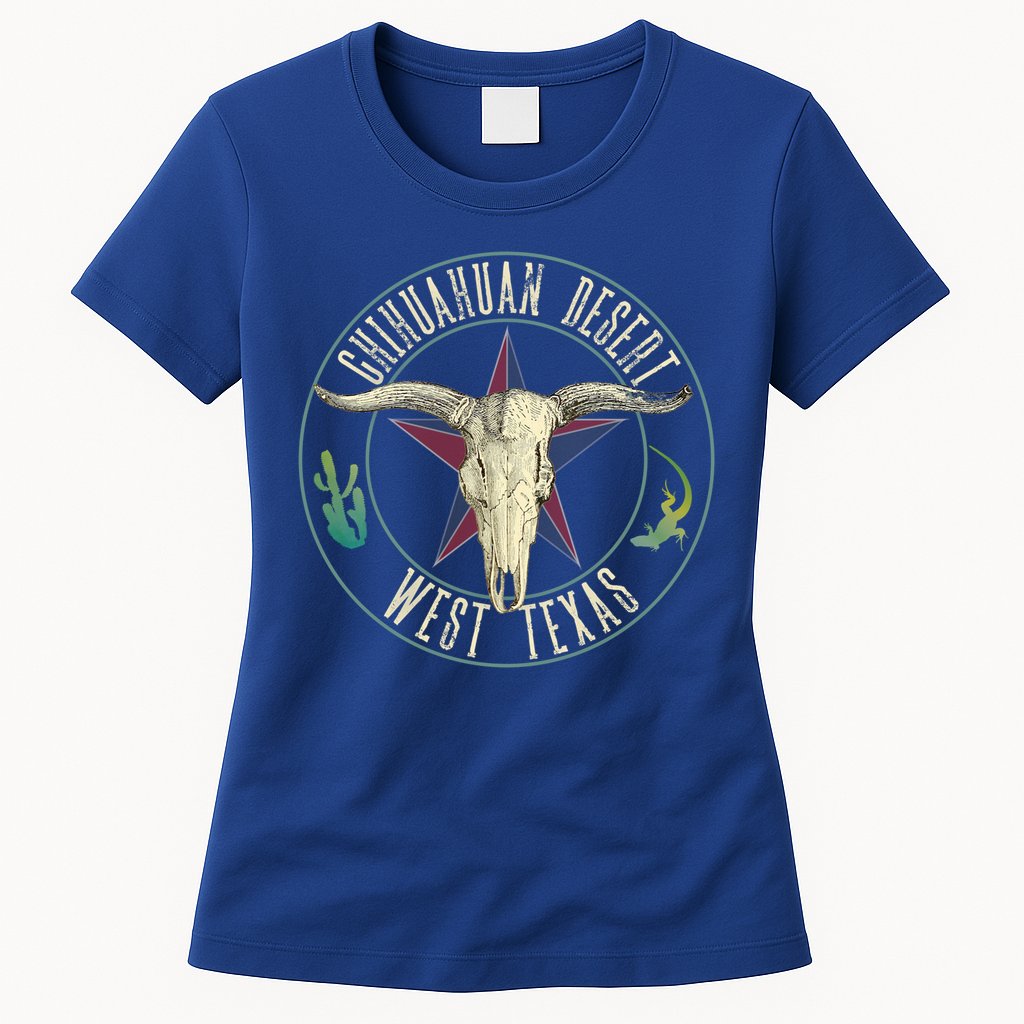 Chihuahuan Desert West Texas Cow Skull Lizard Cactus Star Gift Womens T-Shirt