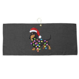 Christmas Dachshund With Santa Hat And Christmas Lights Gift Large Microfiber Waffle Golf Towel