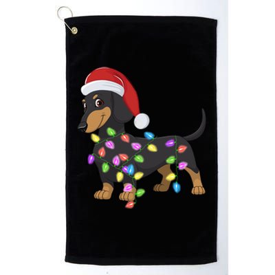 Christmas Dachshund With Santa Hat And Christmas Lights Gift Platinum Collection Golf Towel