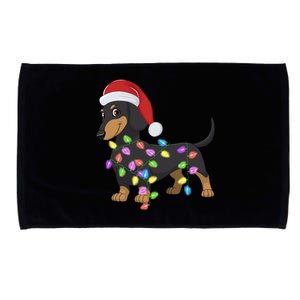 Christmas Dachshund With Santa Hat And Christmas Lights Gift Microfiber Hand Towel