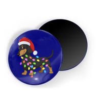 Christmas Dachshund With Santa Hat And Christmas Lights Gift Magnet