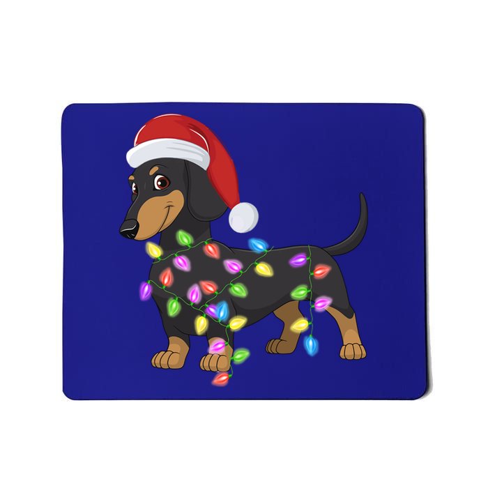 Christmas Dachshund With Santa Hat And Christmas Lights Gift Mousepad