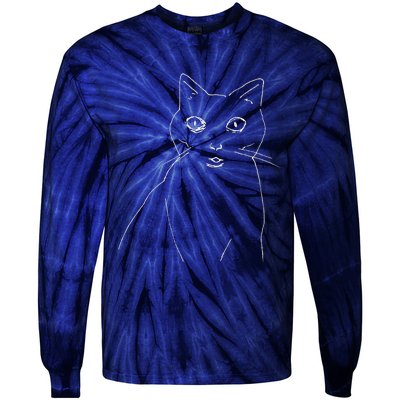 Cat Drawing (White) Tie-Dye Long Sleeve Shirt