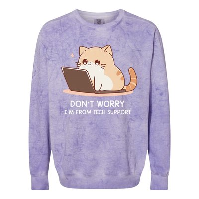 Cat DonT Worry IM From Tech Support Colorblast Crewneck Sweatshirt