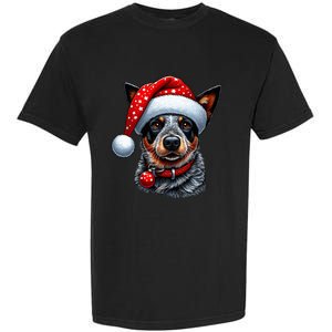 Cattle Dog With Santa Hat Garment-Dyed Heavyweight T-Shirt