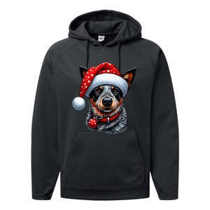 Cattle Dog With Santa Hat Performance Fleece Hoodie