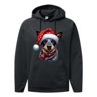 Cattle Dog With Santa Hat Performance Fleece Hoodie