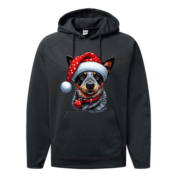 Cattle Dog With Santa Hat Performance Fleece Hoodie