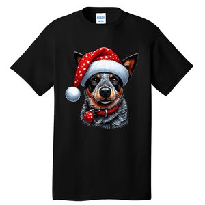 Cattle Dog With Santa Hat Tall T-Shirt