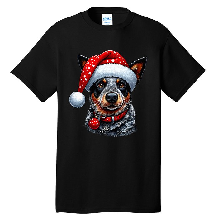 Cattle Dog With Santa Hat Tall T-Shirt