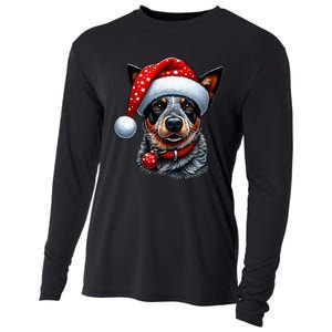 Cattle Dog With Santa Hat Cooling Performance Long Sleeve Crew