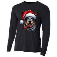 Cattle Dog With Santa Hat Cooling Performance Long Sleeve Crew