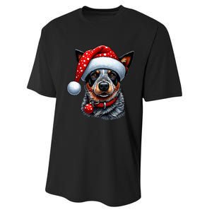 Cattle Dog With Santa Hat Performance Sprint T-Shirt