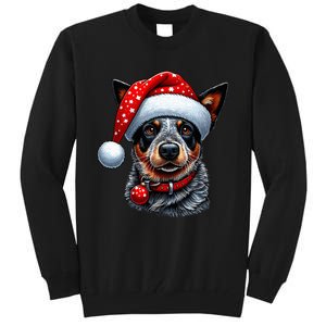 Cattle Dog With Santa Hat Tall Sweatshirt