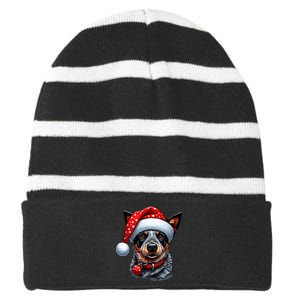 Cattle Dog With Santa Hat Striped Beanie with Solid Band