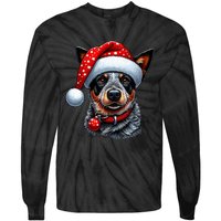 Cattle Dog With Santa Hat Tie-Dye Long Sleeve Shirt