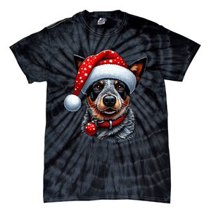 Cattle Dog With Santa Hat Tie-Dye T-Shirt