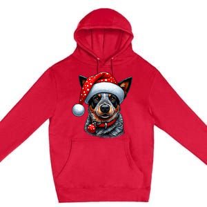 Cattle Dog With Santa Hat Premium Pullover Hoodie