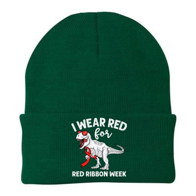 Cute Dinosaur We Wear Red For Red Ribbon Week Awareness Knit Cap Winter Beanie