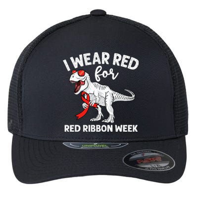 Cute Dinosaur We Wear Red For Red Ribbon Week Awareness Flexfit Unipanel Trucker Cap