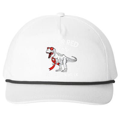 Cute Dinosaur We Wear Red For Red Ribbon Week Awareness Snapback Five-Panel Rope Hat