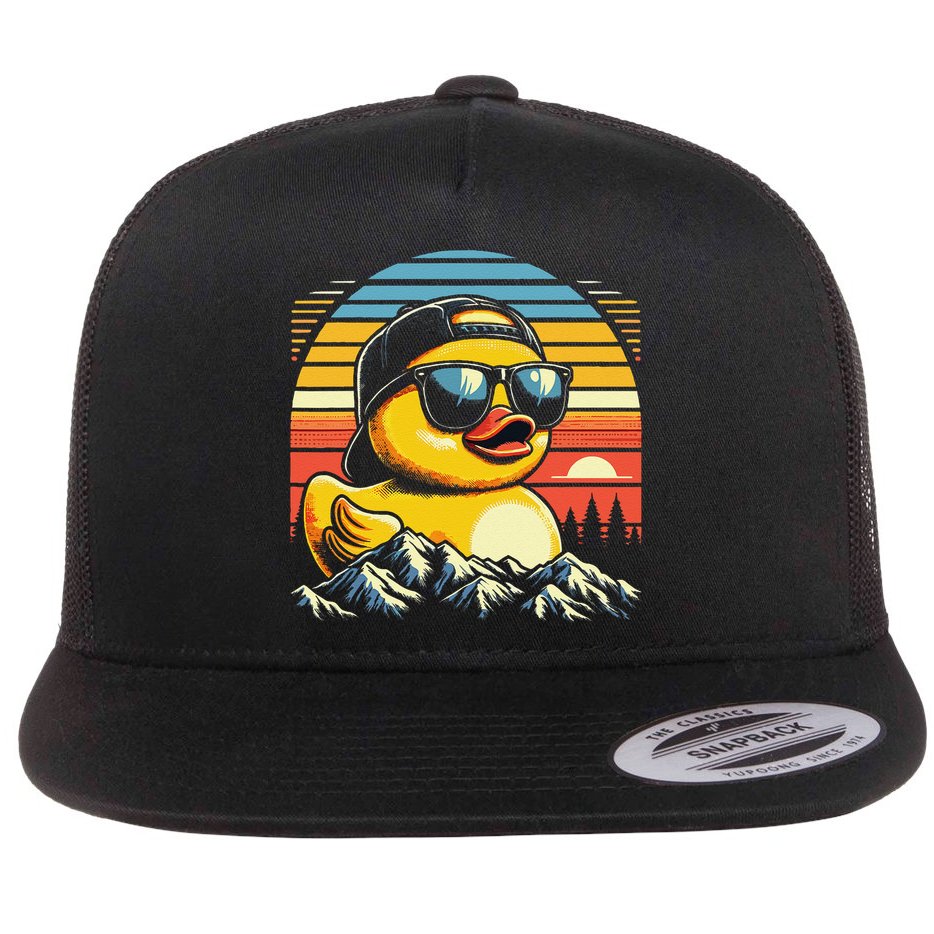 Cool Duck With Sunglasses Retro Funny Flat Bill Trucker Hat