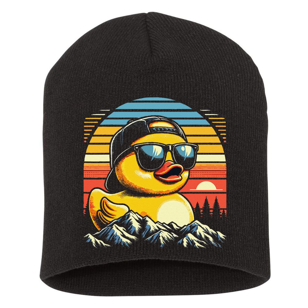Cool Duck With Sunglasses Retro Funny Short Acrylic Beanie