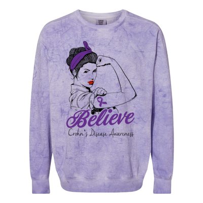 Crohn's Disease Warrior Unbreakable Purple Ribbon Gift Colorblast Crewneck Sweatshirt