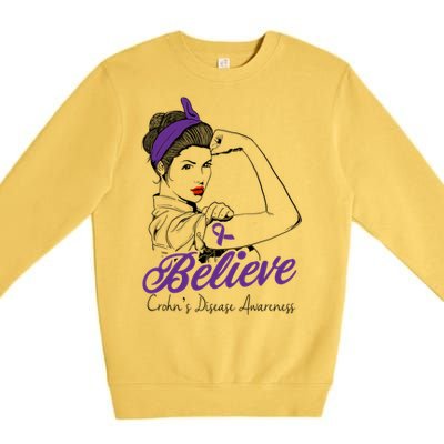 Crohn's Disease Warrior Unbreakable Purple Ribbon Gift Premium Crewneck Sweatshirt