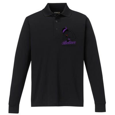 Crohn's Disease Warrior Unbreakable Purple Ribbon Gift Performance Long Sleeve Polo