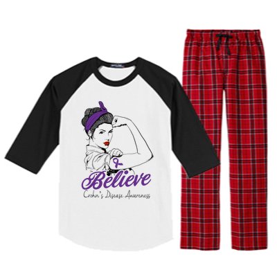 Crohn's Disease Warrior Unbreakable Purple Ribbon Gift Raglan Sleeve Pajama Set