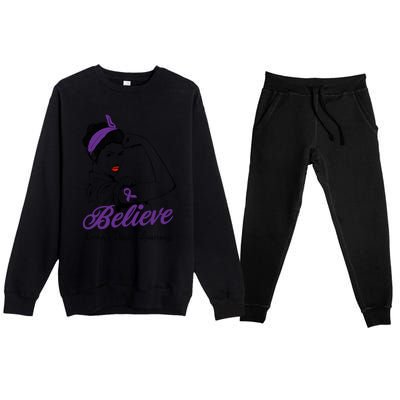 Crohn's Disease Warrior Unbreakable Purple Ribbon Gift Premium Crewneck Sweatsuit Set