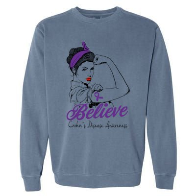 Crohn's Disease Warrior Unbreakable Purple Ribbon Gift Garment-Dyed Sweatshirt