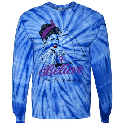 Crohn's Disease Warrior Unbreakable Purple Ribbon Gift Tie-Dye Long Sleeve Shirt