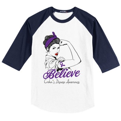 Crohn's Disease Warrior Unbreakable Purple Ribbon Gift Baseball Sleeve Shirt