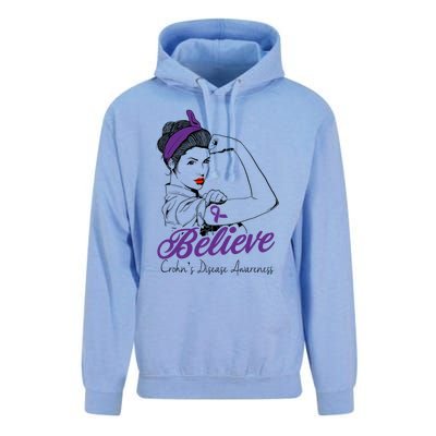 Crohn's Disease Warrior Unbreakable Purple Ribbon Gift Unisex Surf Hoodie