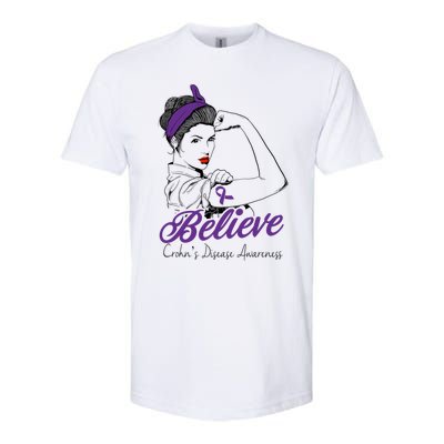 Crohn's Disease Warrior Unbreakable Purple Ribbon Gift Softstyle CVC T-Shirt