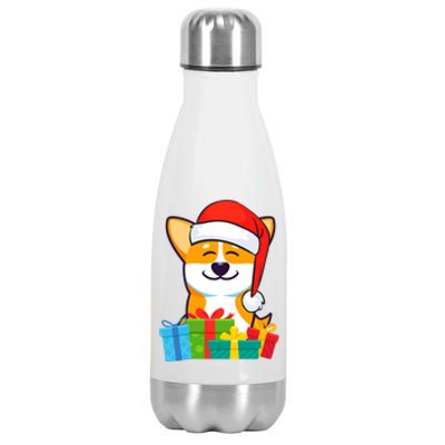 Corgi Dog With Santa Hat Corgi Christmas Gift Stainless Steel Insulated Water Bottle