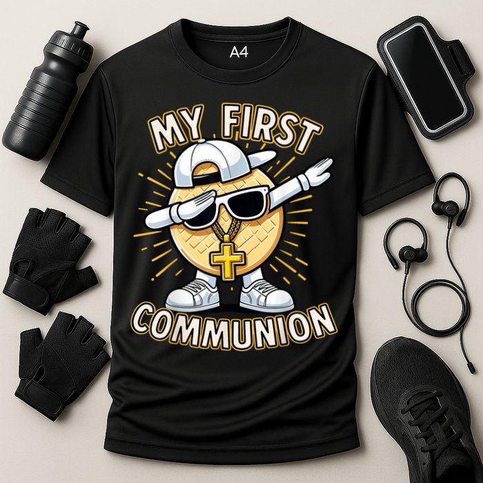 Communion Dabbing Wafer Funny 1st Communion Cooling Performance Crew T-Shirt