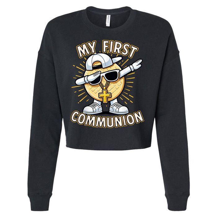 Communion Dabbing Wafer Funny 1st Communion Cropped Pullover Crew